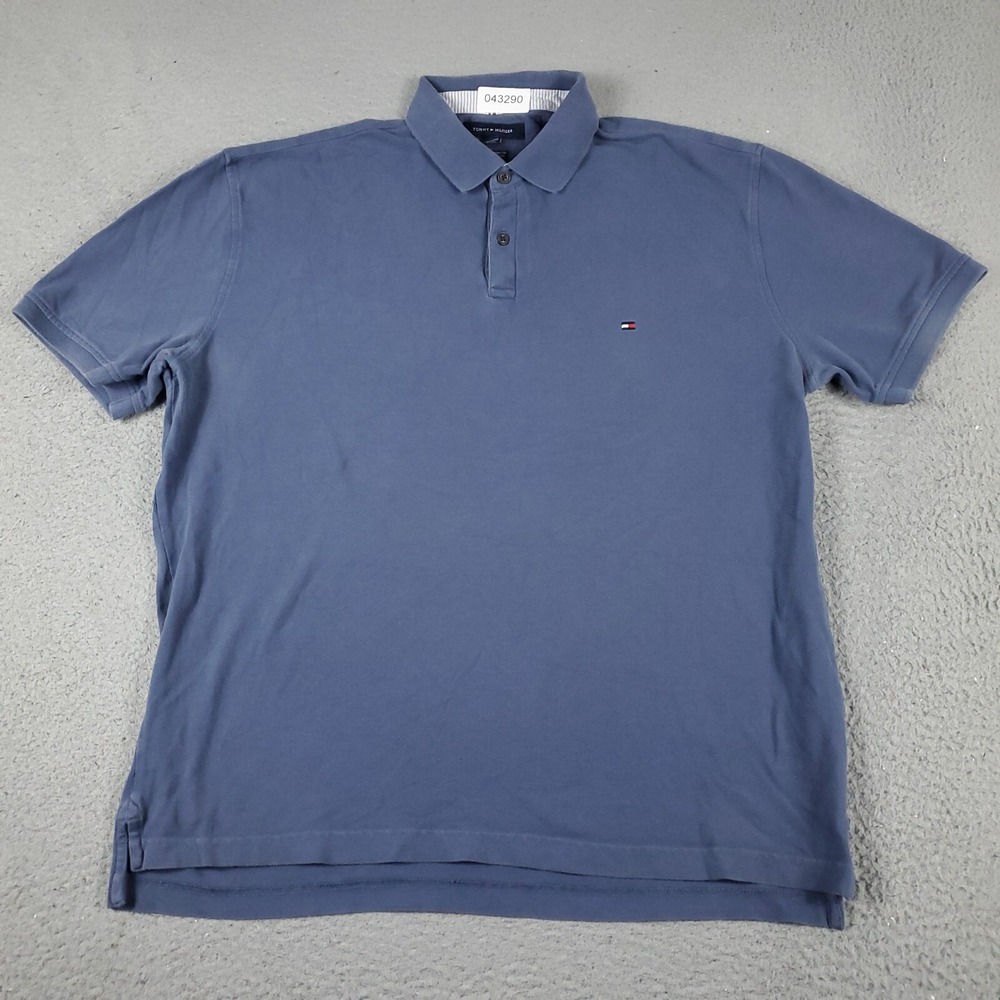 Tommy Hilfiger Mens XL Blue Regular Fit Stretch Short Sleeve Polo Shirt Solid